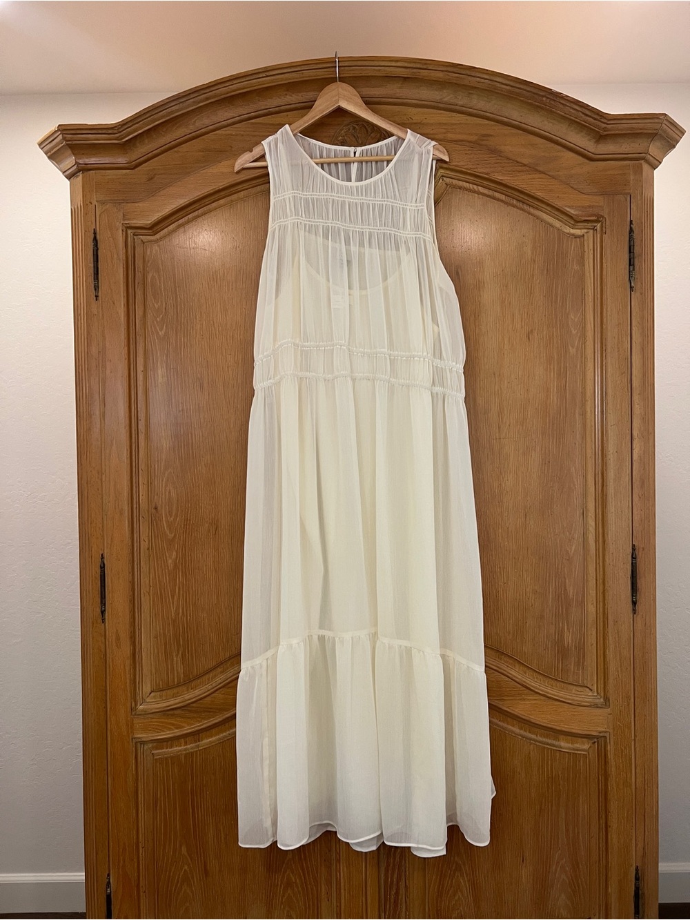 Sleeveless Cream Maxi Dress with Sheer Overlay A New Day XXL